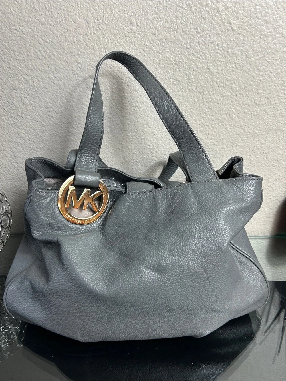 MICHAEL Michael Kors Black Pebbled Leather Shoulder Tote